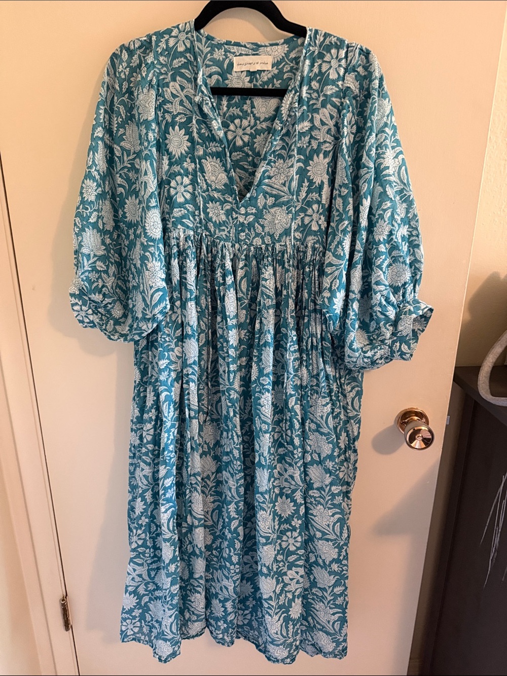 Daughters of India Kyra Midi Dress-Blue block print